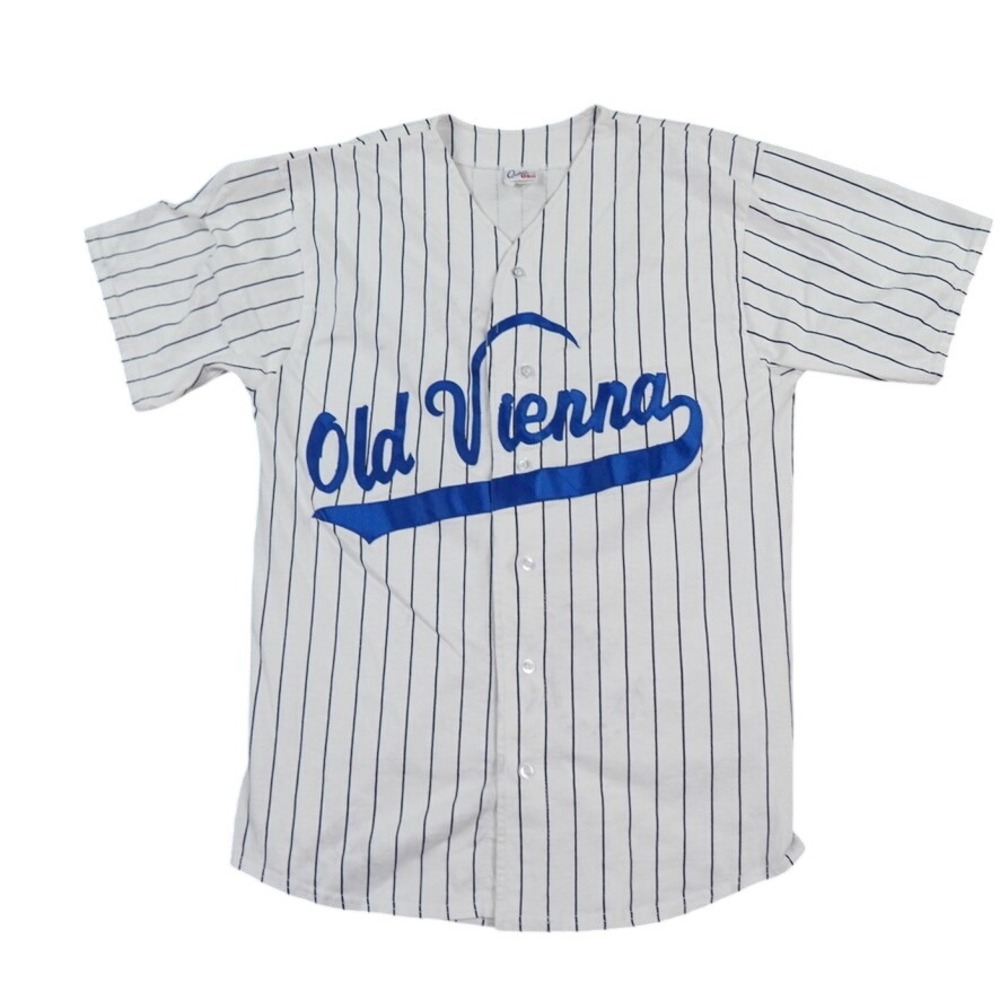 VTG OV Old Vienna Beer Quitman USA Baseball Jersey Men Large Pinstripe Promo